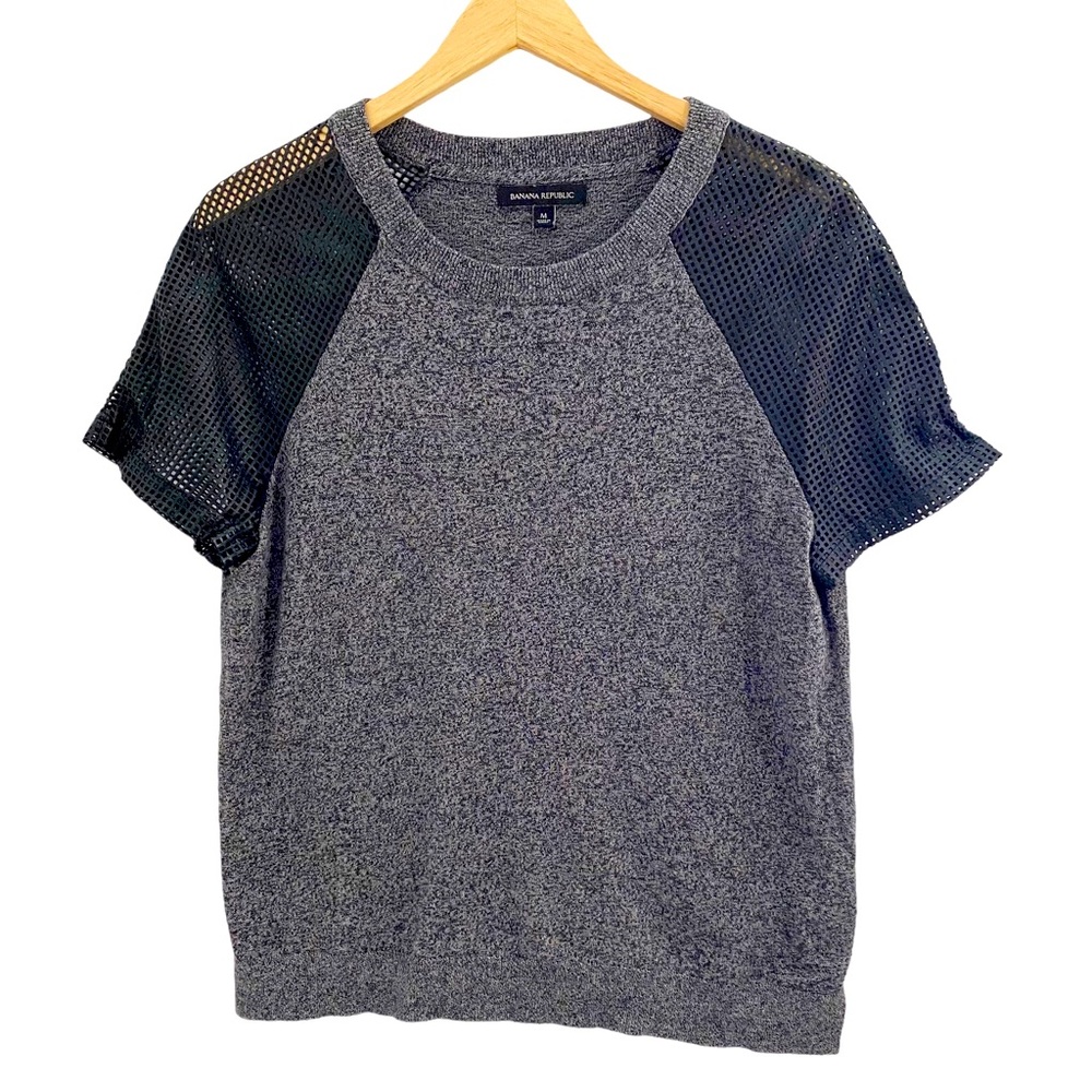 Banana Republic Marled Gray With Black Perforated Sleeves Sweater Top, Size M